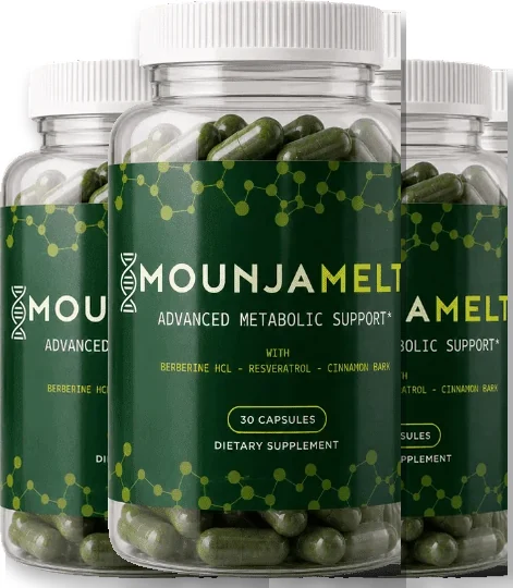 Three bottles of MounjaMelt weight management capsules, a 90-day supply
